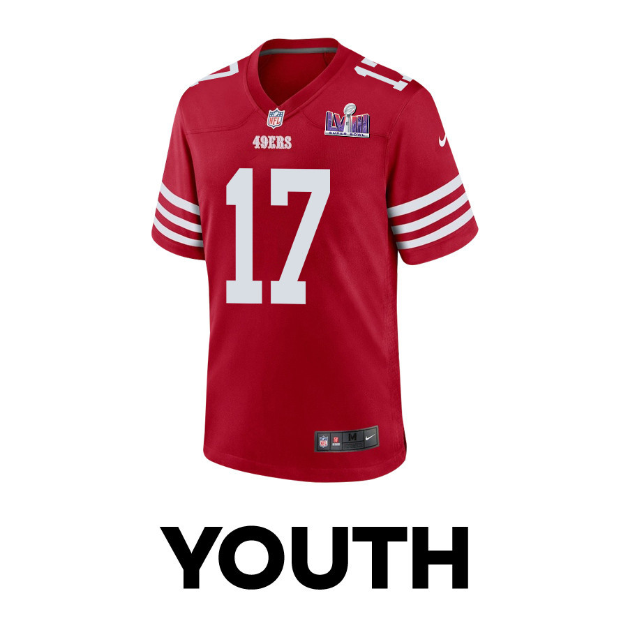 Alternative view of Brandon Allen 17 San Francisco 49ers Super Bowl LVIII Patch Game YOUTH Jersey - Scarlet JS3028 nicesnker