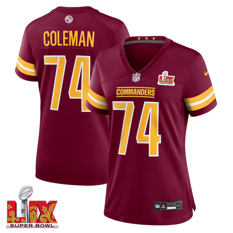 Brandon Coleman #74 Washington Commanders Super Bowl LIX Women's Jersey - Burgundy JS4757 nicesnker