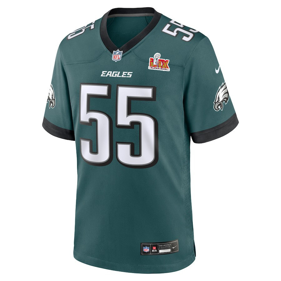 Alternative view of Brandon Graham #55 Philadelphia Eagles Super Bowl LIX Jersey - Men's - Midnight Green JS5860 nicesnker