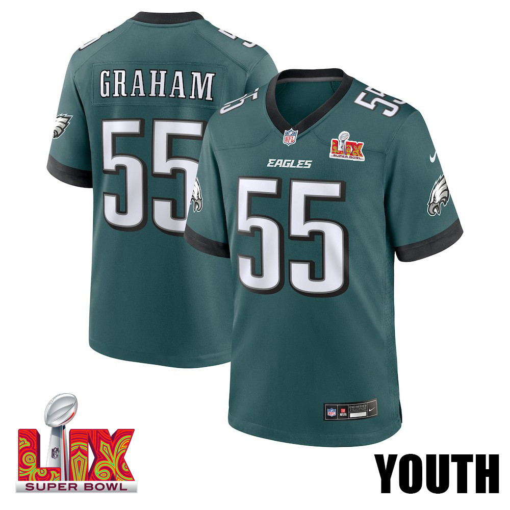 Brandon Graham #55 Philadelphia Eagles Super Bowl LIX YOUTH Jersey - Midnight Green JS2908 nicesnker