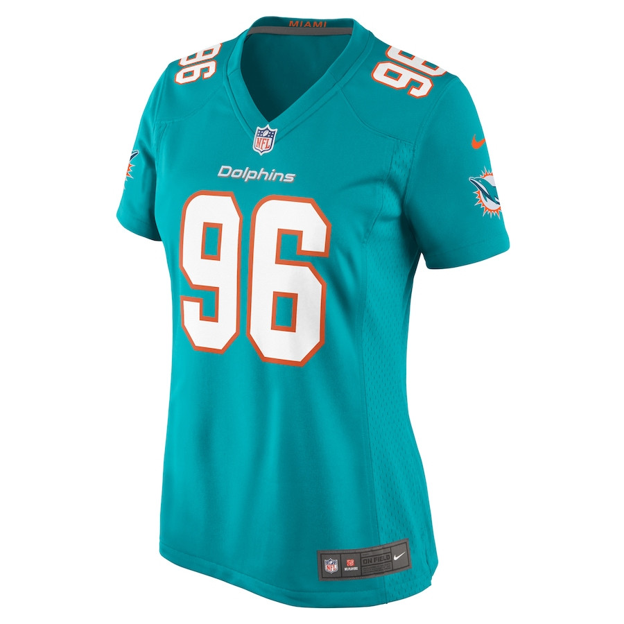 Alternative view of Brandon Pili 96 Miami Dolphins Women's Game Jersey - Aqua JS5848 nicesnker