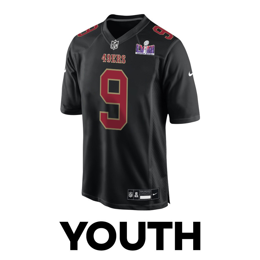 Alternative view of Brayden Willis 9 San Francisco 49ers Super Bowl LVIII Patch Fashion Game YOUTH Jersey - Carbon Black JS7787 nicesnker