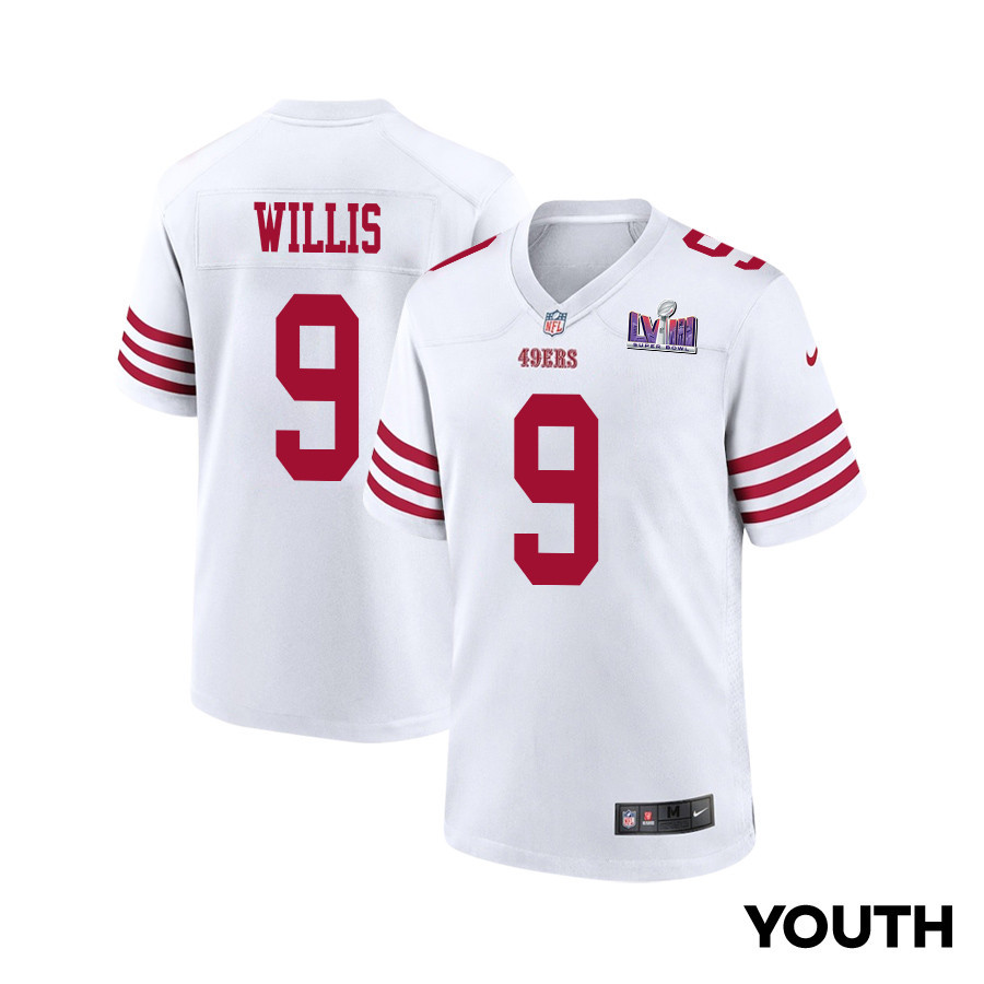 Brayden Willis 9 San Francisco 49ers Super Bowl LVIII Patch Game YOUTH Jersey - White JS8012 nicesnker