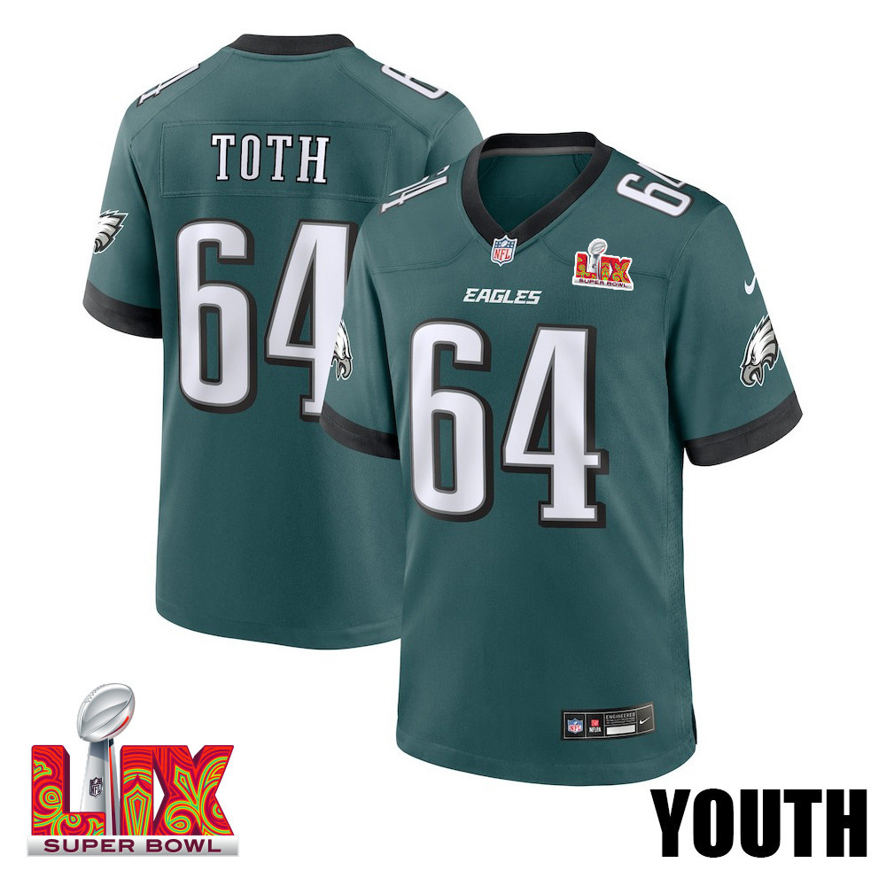 Brett Toth #64 Philadelphia Eagles Super Bowl LIX YOUTH Jersey - Midnight Green JS1523 nicesnker