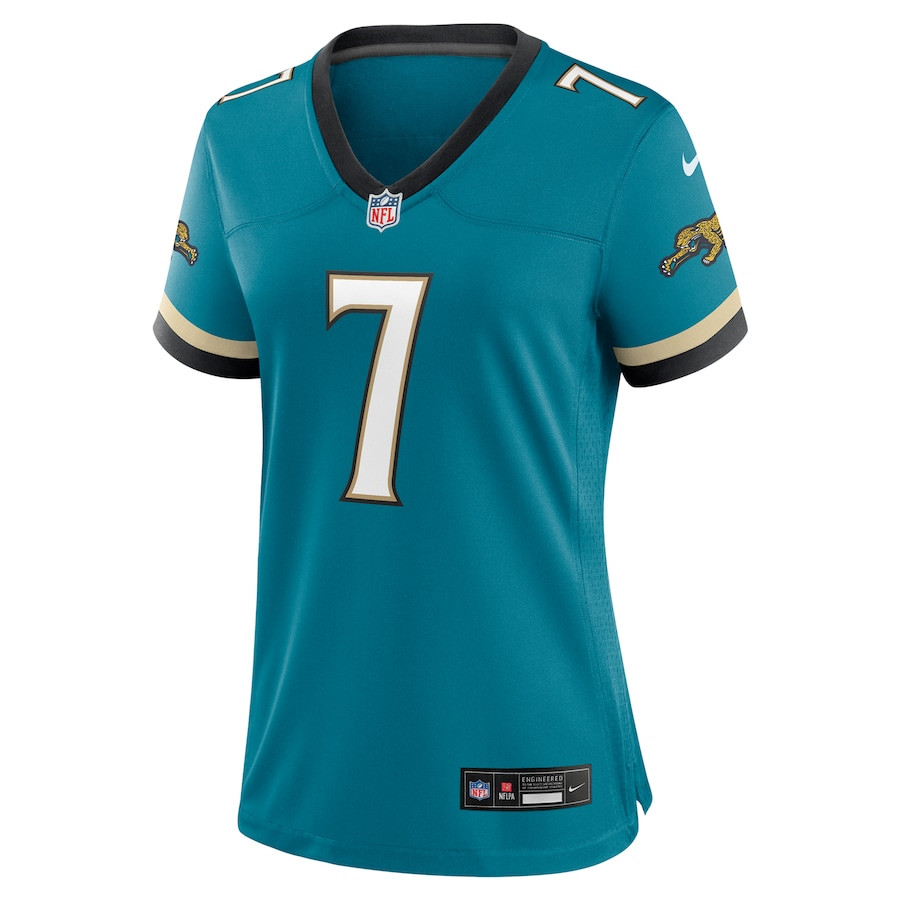 Alternative view of Brian Thomas Jr. 7 Jacksonville Jaguars Women's Prowler Throwback Retired Player Game Jersey - Teal JS9105 nicesnker
