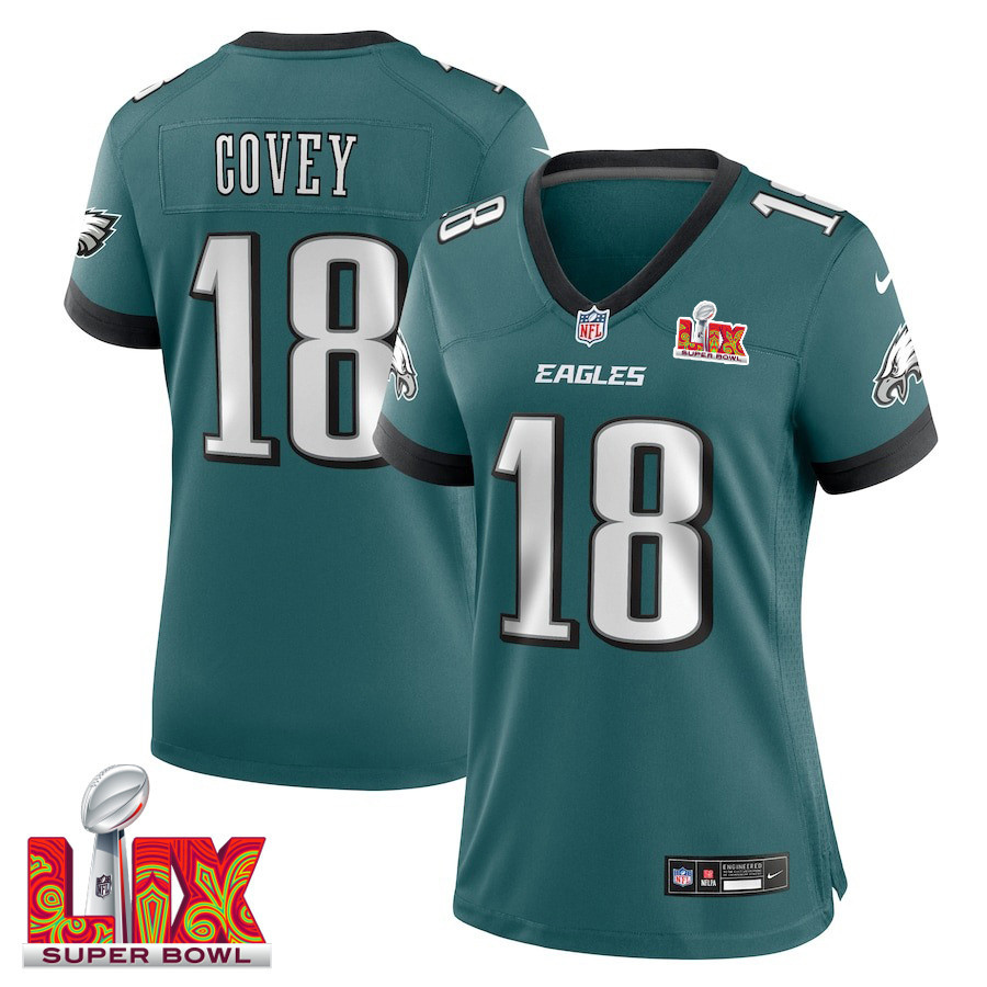 Britain Covey #18 Philadelphia Eagles Super Bowl LIX Women's Jersey - Midnight Green JS8337 nicesnker