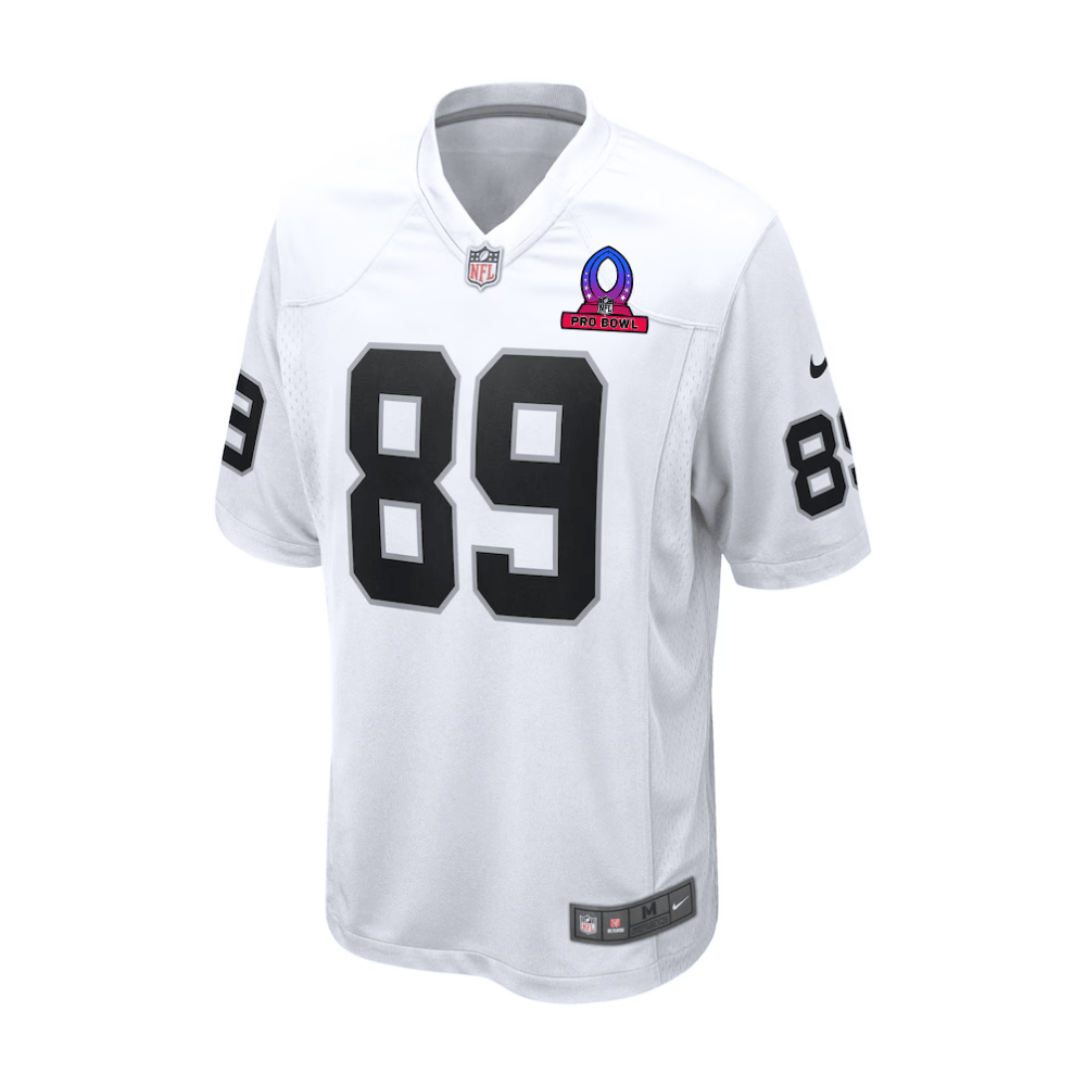 Alternative view of Brock Bowers 89 Las Vegas Raiders 2025 Pro Bowl Patch Game Men Jersey - White JS6100 nicesnker