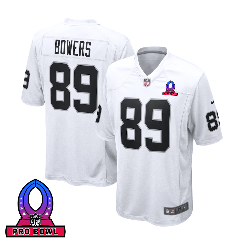 Brock Bowers 89 Las Vegas Raiders 2025 Pro Bowl Patch Game Men Jersey - White JS6100 nicesnker