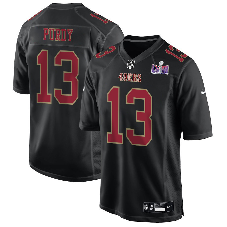 Brock Purdy 13 San Francisco 49ers Super Bowl LVIII Patch Fashion Game Men Jersey - Carbon Black JS2572 nicesnker