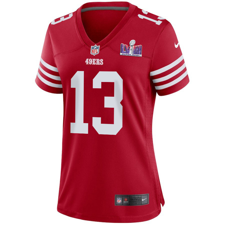 Alternative view of Brock Purdy 13 San Francisco 49ers Super Bowl LVIII Patch Game Women Jersey - Scarlet JS7510 nicesnker