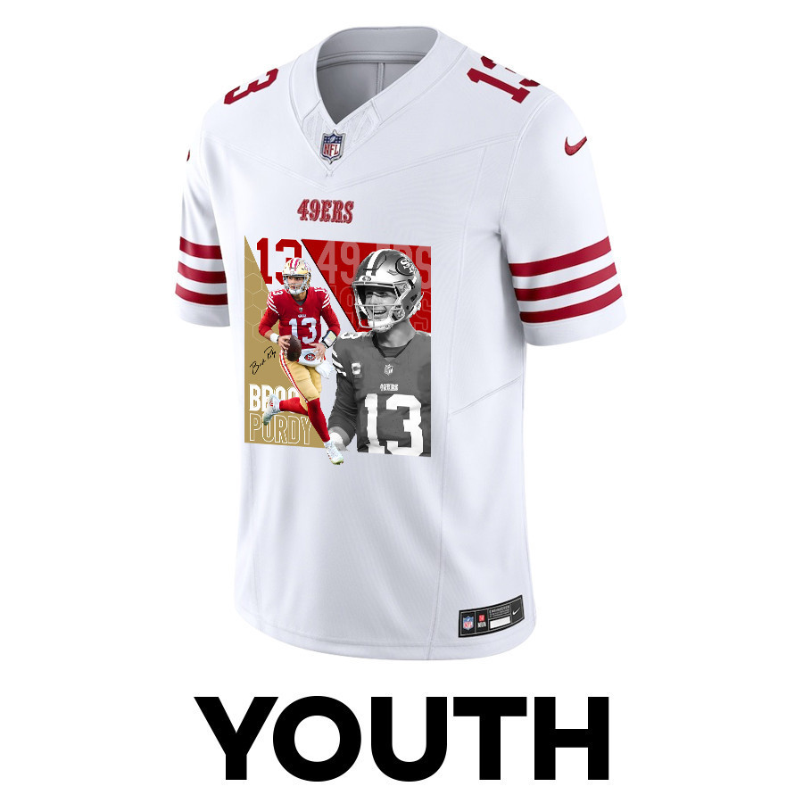 Alternative view of Brock Purdy 13 San Francisco 49ers The Son of Steel Game YOUTH Jersey - White JS6071 nicesnker
