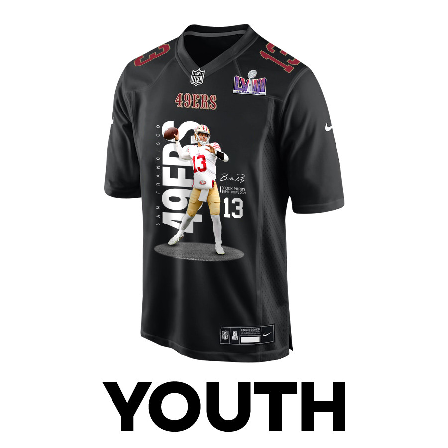 Alternative view of Brock Purdy 13 San Francisco 49ers Throwing Ball Fashion Game YOUTH Jersey - Carbon Black JS9280 nicesnker