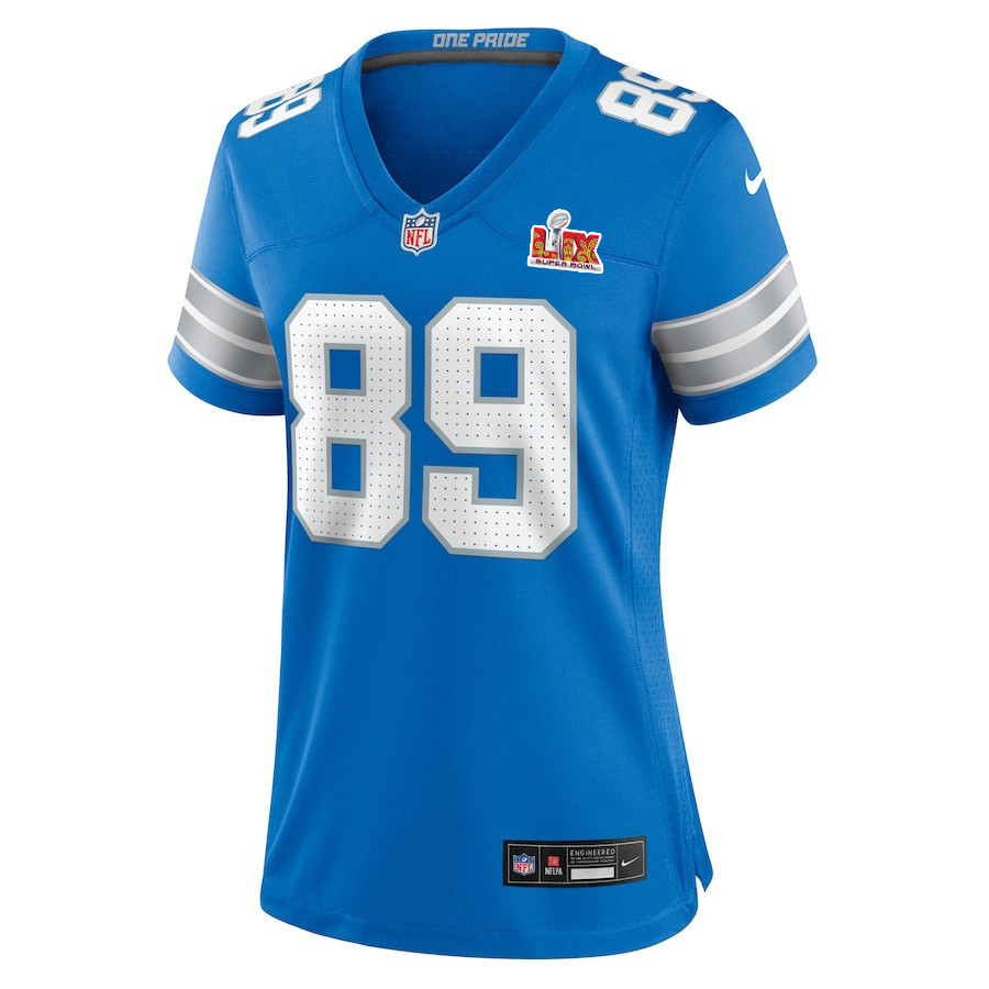 Alternative view of Brock Wright #89 Detroit Lions Super Bowl LIX Women's Jersey - Blue JS6067 nicesnker