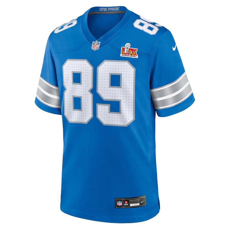 Alternative view of Brock Wright #89 Detroit Lions Super Bowl LIX YOUTH Jersey - Blue JS8538 nicesnker
