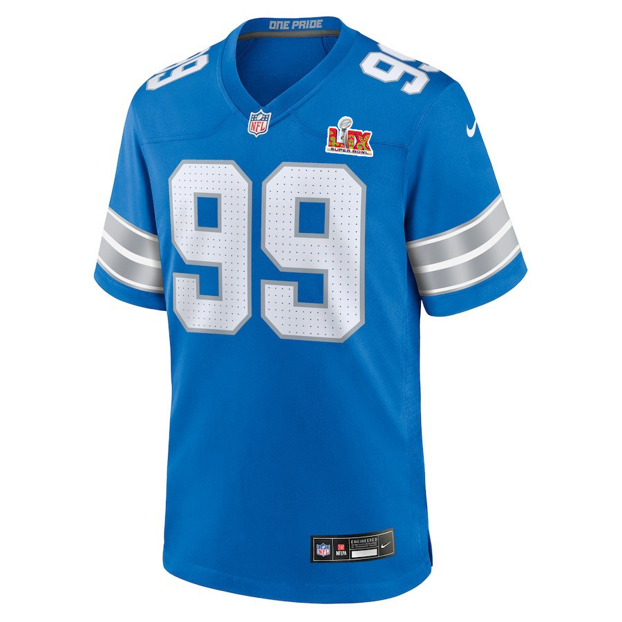 Alternative view of Brodric Martin #99 Detroit Lions Super Bowl LIX Jersey - Men's - Blue JS8199 nicesnker
