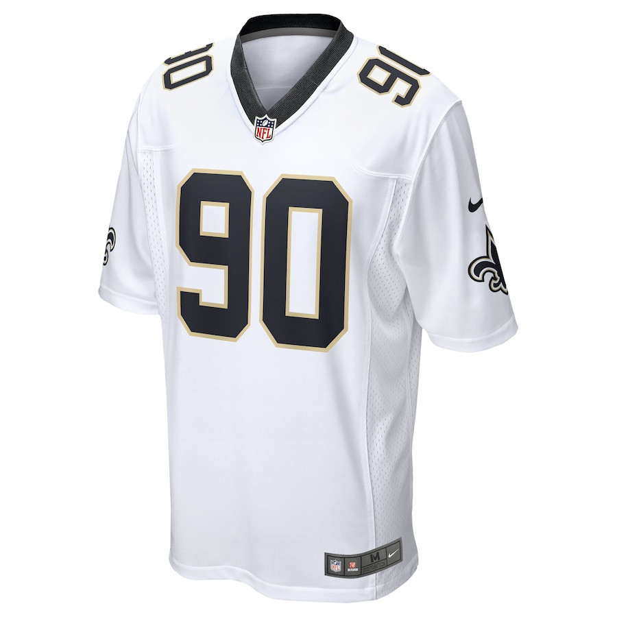 Alternative view of Bryan Bresee 90 New Orleans Saints Game Jersey - Men, White JS2728 nicesnker