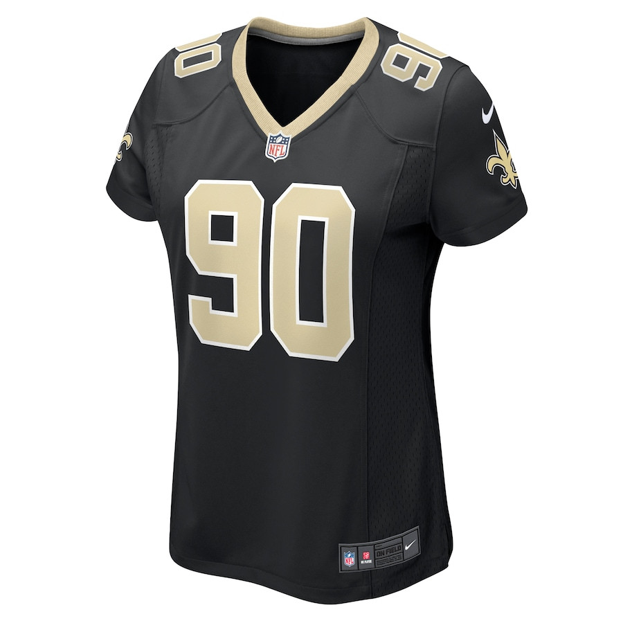 Alternative view of Bryan Bresee 90 New Orleans Saints Women's Game Jersey - Black JS4552 nicesnker