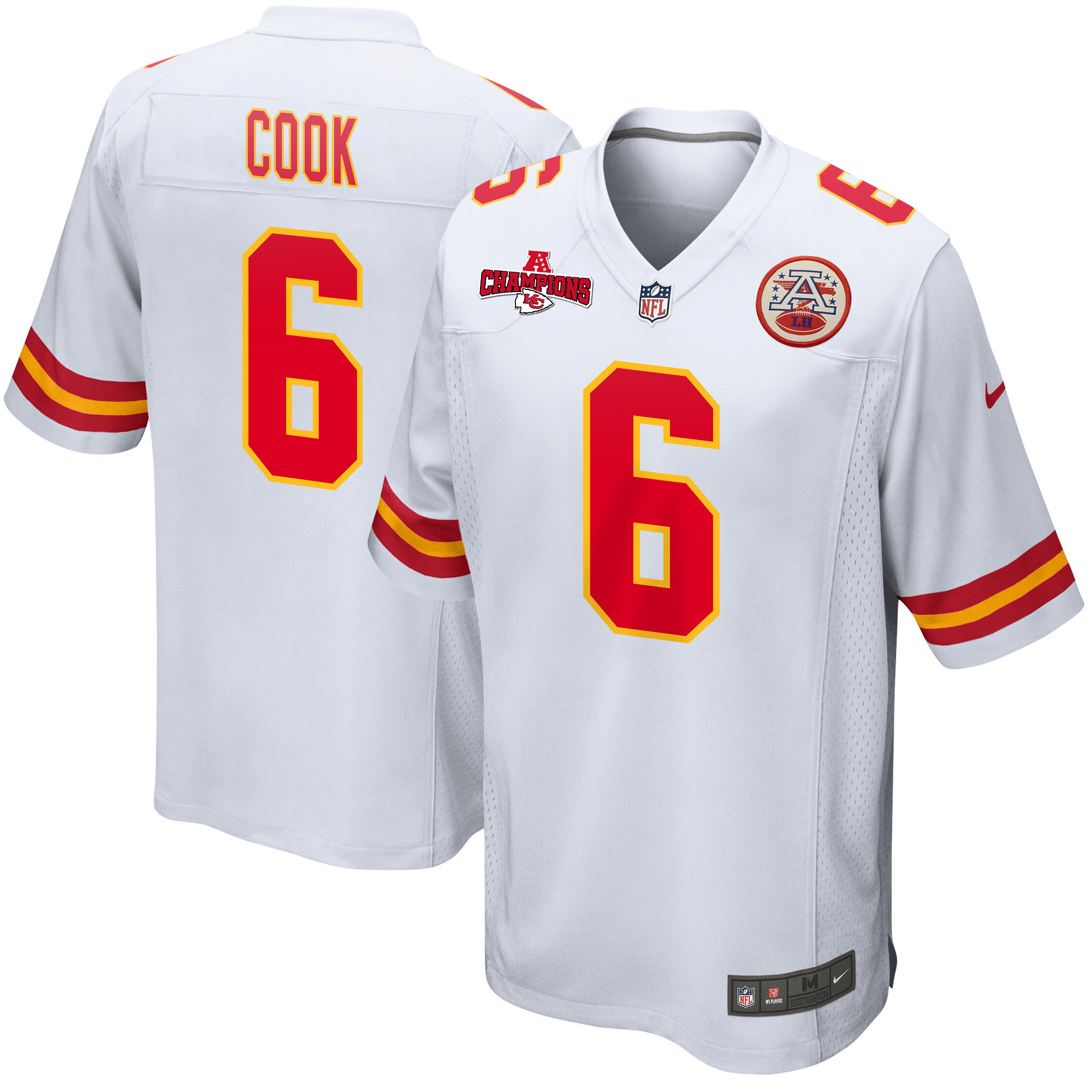 Bryan Cook 6 Kansas City Chiefs AFC Champions Patch Game Men Jersey - White JS5366 nicesnker