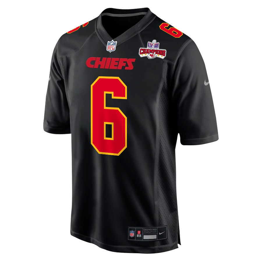 Alternative view of Bryan Cook 6 Kansas City Chiefs Super Bowl LVIII Champions 4 Stars Patch Fashion Game Men Jersey - Carbon Black JS6943 nicesnker