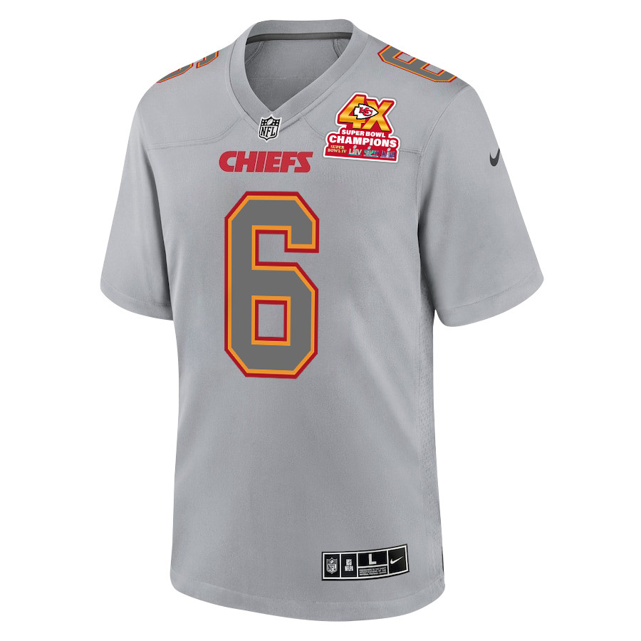 Alternative view of Bryan Cook 6 Kansas City Chiefs Super Bowl LVIII Champions 4X Atmosphere Fashion Game Men Jersey - Gray JS8631 nicesnker