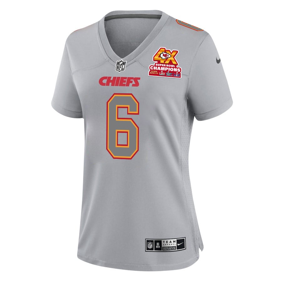 Alternative view of Bryan Cook 6 Kansas City Chiefs Super Bowl LVIII Champions 4X Atmosphere Fashion Game Women Jersey - Gray JS8716 nicesnker