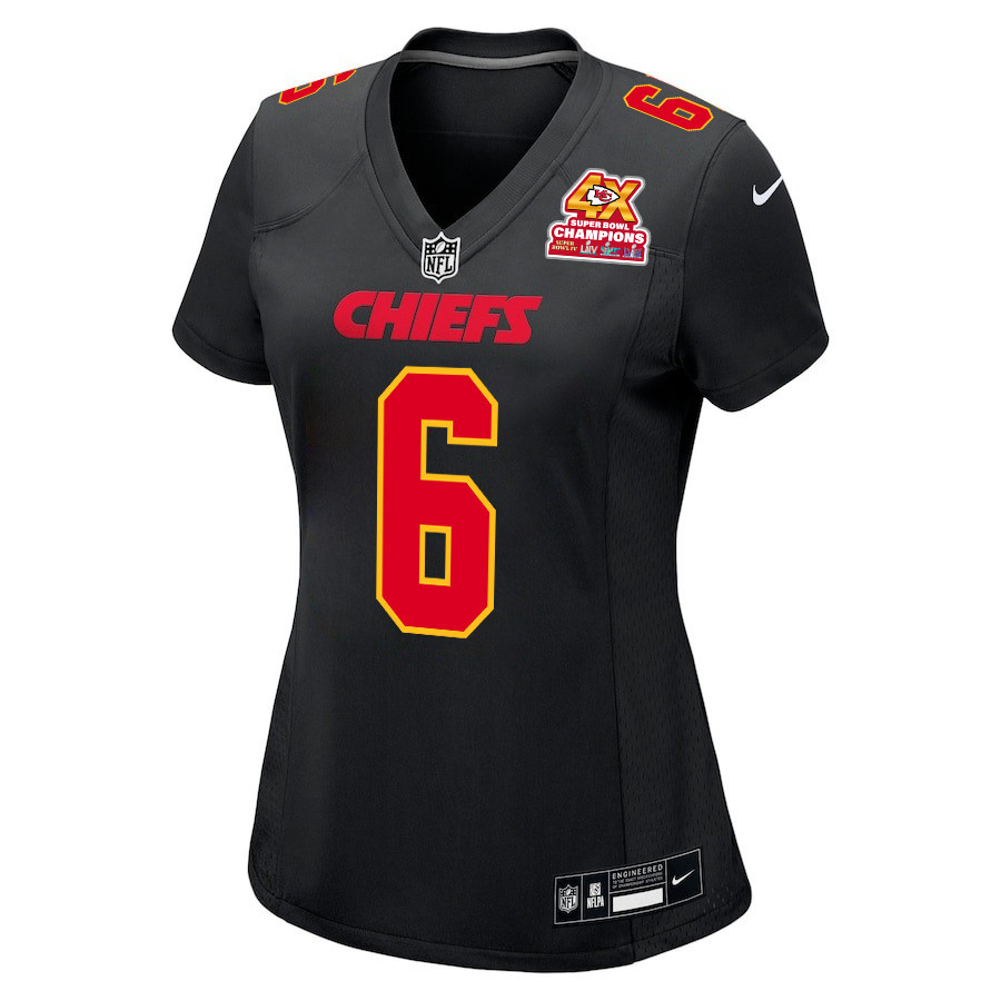 Alternative view of Bryan Cook 6 Kansas City Chiefs Super Bowl LVIII Champions 4X Fashion Game Women Jersey - Carbon Black JS7339 nicesnker