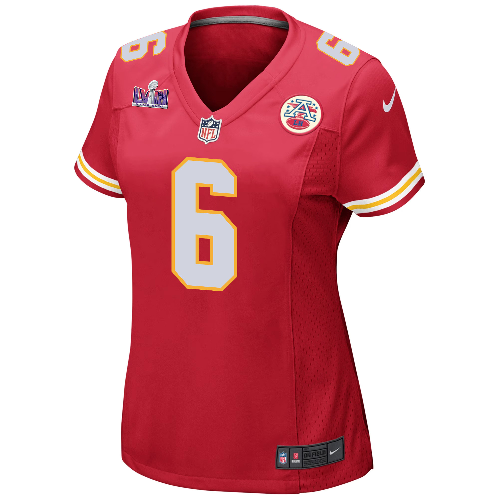 Alternative view of Bryan Cook 6 Kansas City Chiefs Super Bowl LVIII Patch Game Women Jersey - Red JS1267 nicesnker