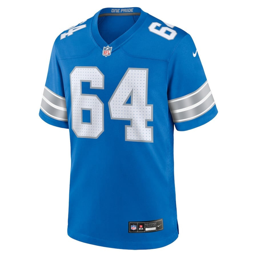 Alternative view of Bryan Hudson 64 Detroit Lions Game Men Jersey - Blue JS5869 nicesnker