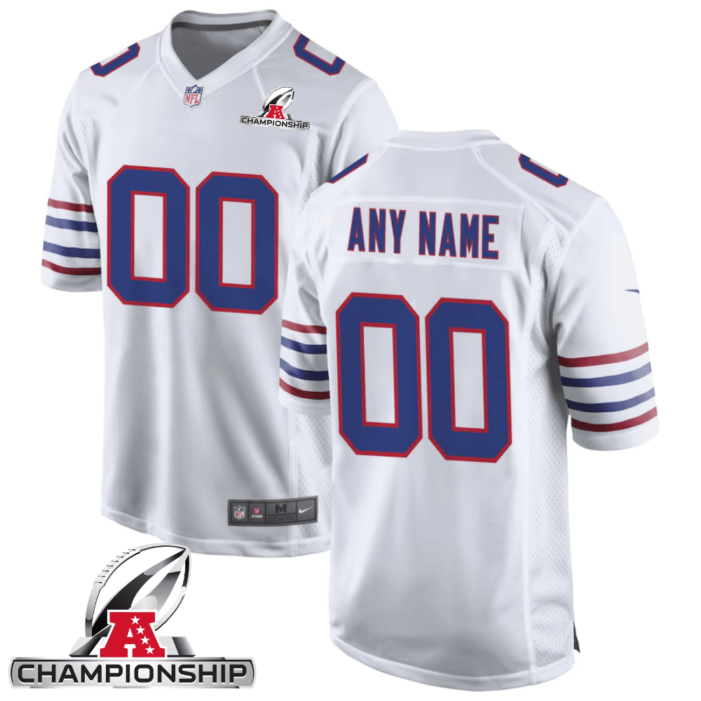 Buffalo Bills AFC Championship Patch Game Men Custom Jersey - White JS6403 nicesnker