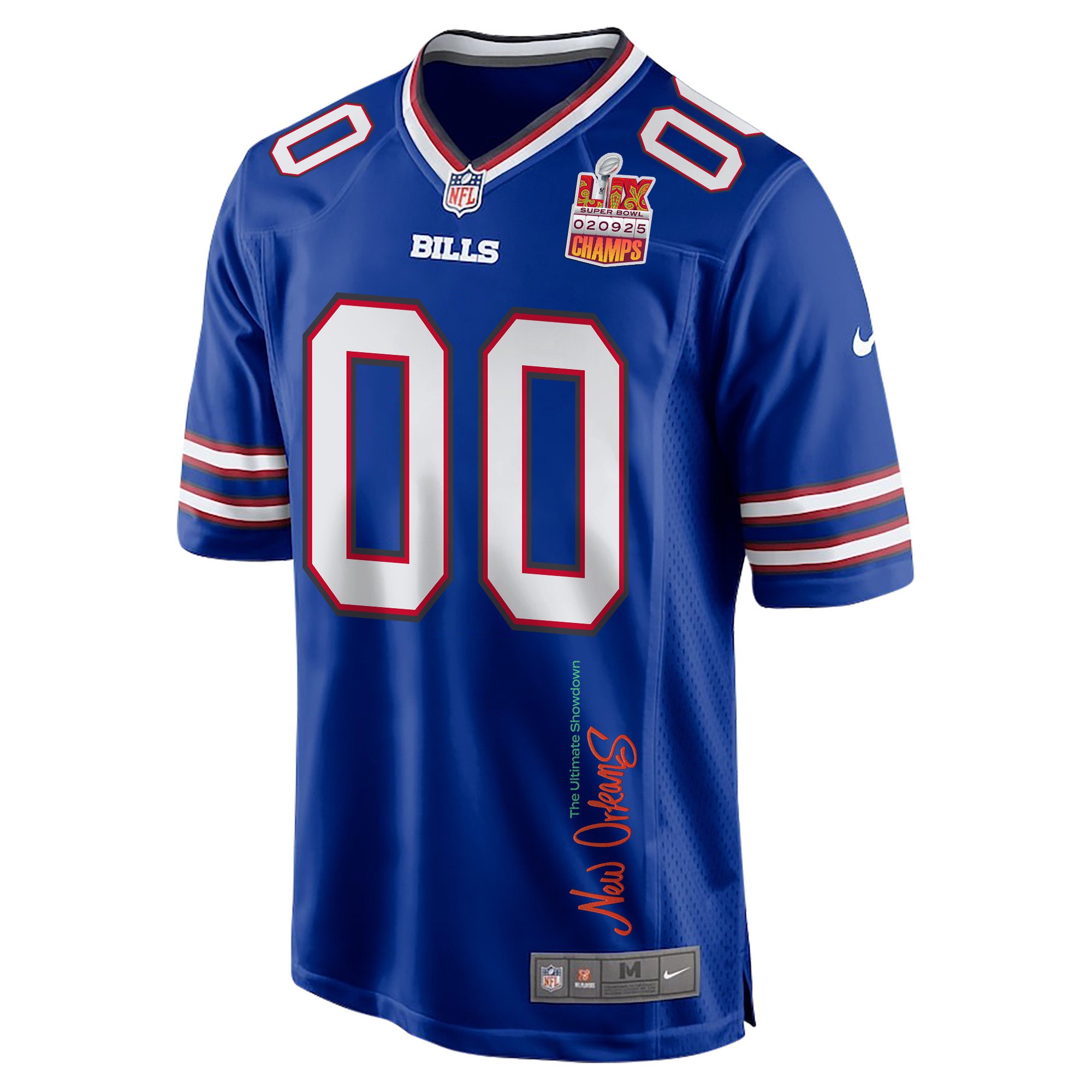 Buffalo Bills Super Bowl LIX Champions Patch 'New Orleans - The Ultimate Showdown' EMBROIDERED Game Men Custom Jersey - Royal JS1568 nicesnker - Image 3