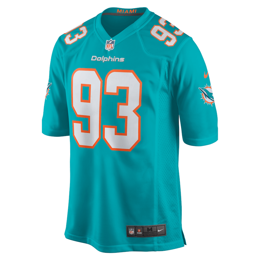 Alternative view of Calais Campbell 93 Miami Dolphins Game Men Jersey - Aqua JS8301 nicesnker