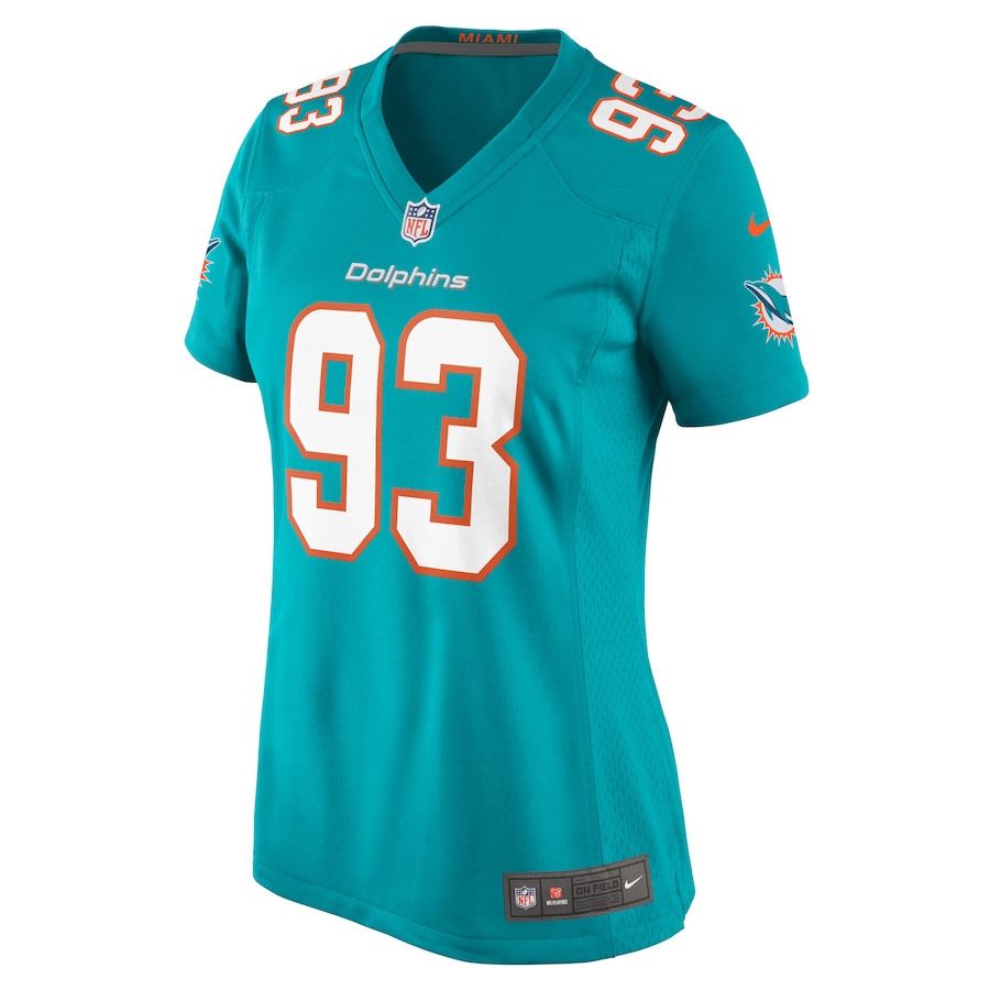Alternative view of Calais Campbell 93 Miami Dolphins Women's Game Jersey - Aqua JS7828 nicesnker