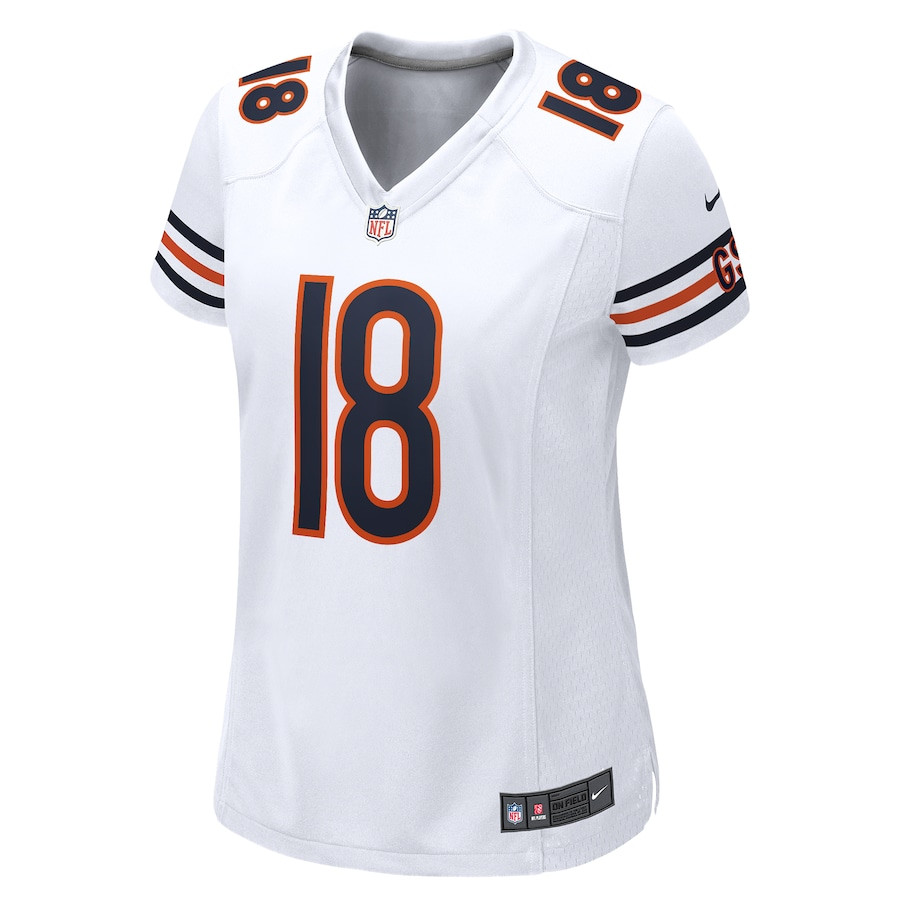 Alternative view of Caleb Williams 18 Chicago Bears 2024 NFL Draft Game Player Jersey - White JS3394 nicesnker