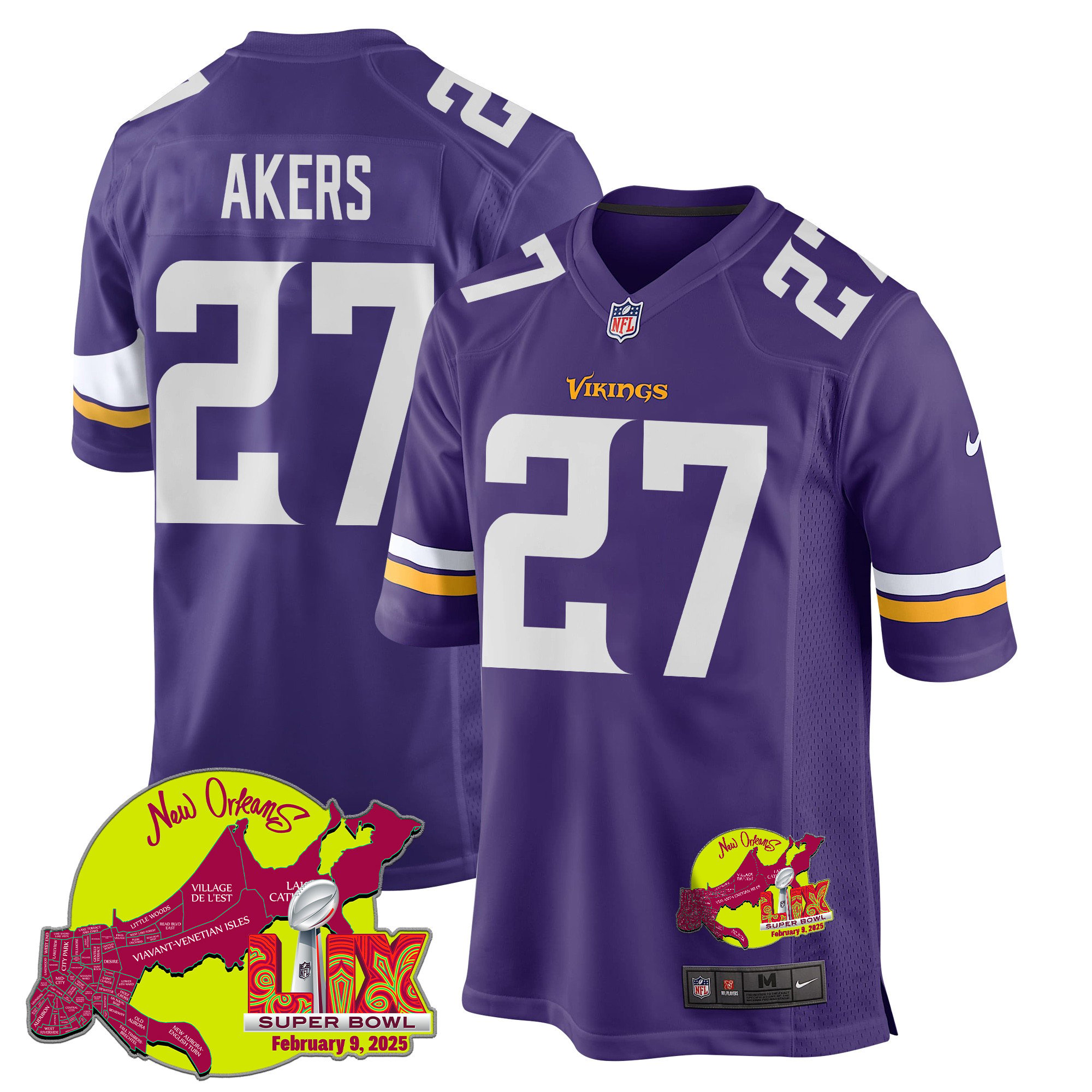 Cam Akers 27 Minnesota Vikings Super Bowl LIX New Orleans Patch Game Men Jersey - Purple JS9387 nicesnker
