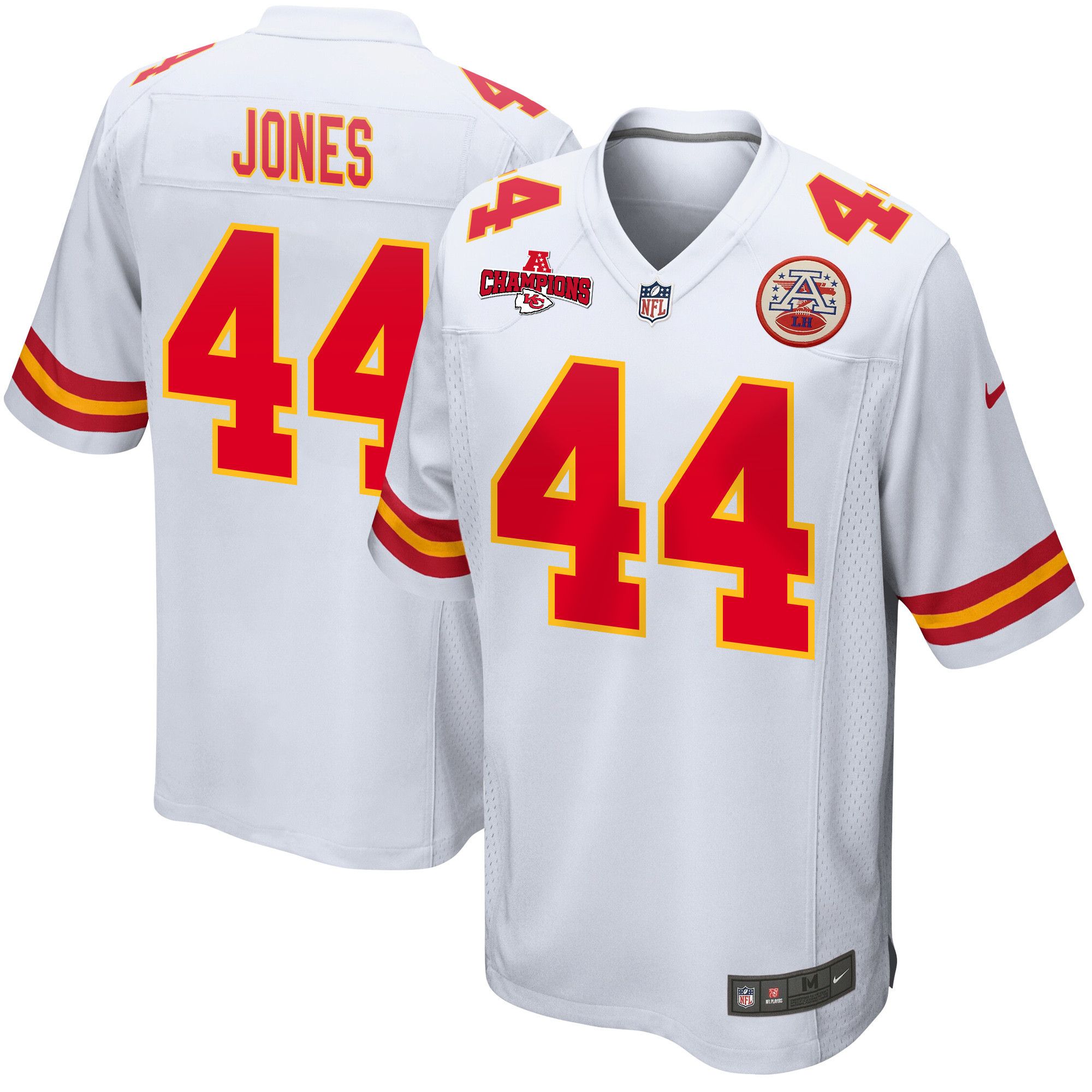 Cam Jones 44 Kansas City Chiefs AFC Champions Patch Game Men Jersey - White JS2992 nicesnker
