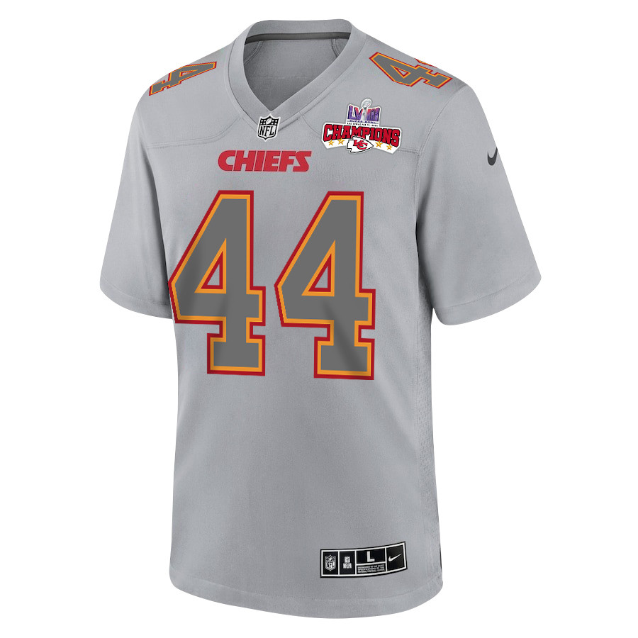 Alternative view of Cam Jones 44 Kansas City Chiefs Super Bowl LVIII Champions 4 Stars Patch Atmosphere Fashion Game Men Jersey - Gray JS1701 nicesnker