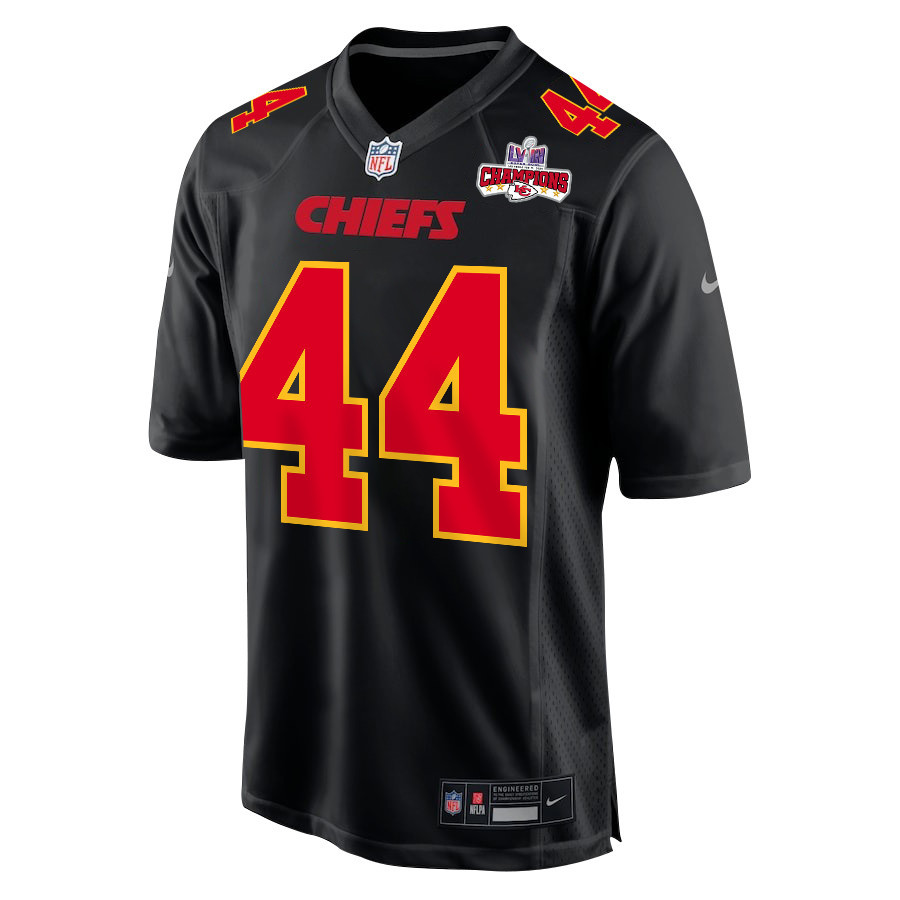 Alternative view of Cam Jones 44 Kansas City Chiefs Super Bowl LVIII Champions 4 Stars Patch Fashion Game Men Jersey - Carbon Black JS4493 nicesnker
