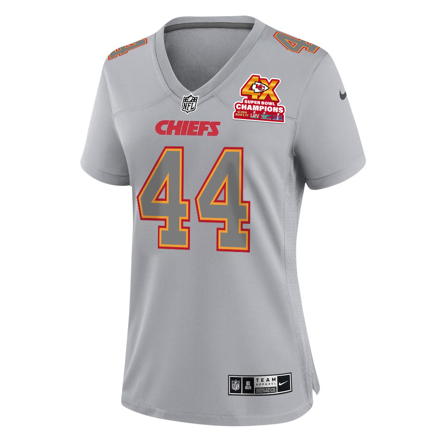 Alternative view of Cam Jones 44 Kansas City Chiefs Super Bowl LVIII Champions 4X Atmosphere Fashion Game Women Jersey - Gray JS7037 nicesnker