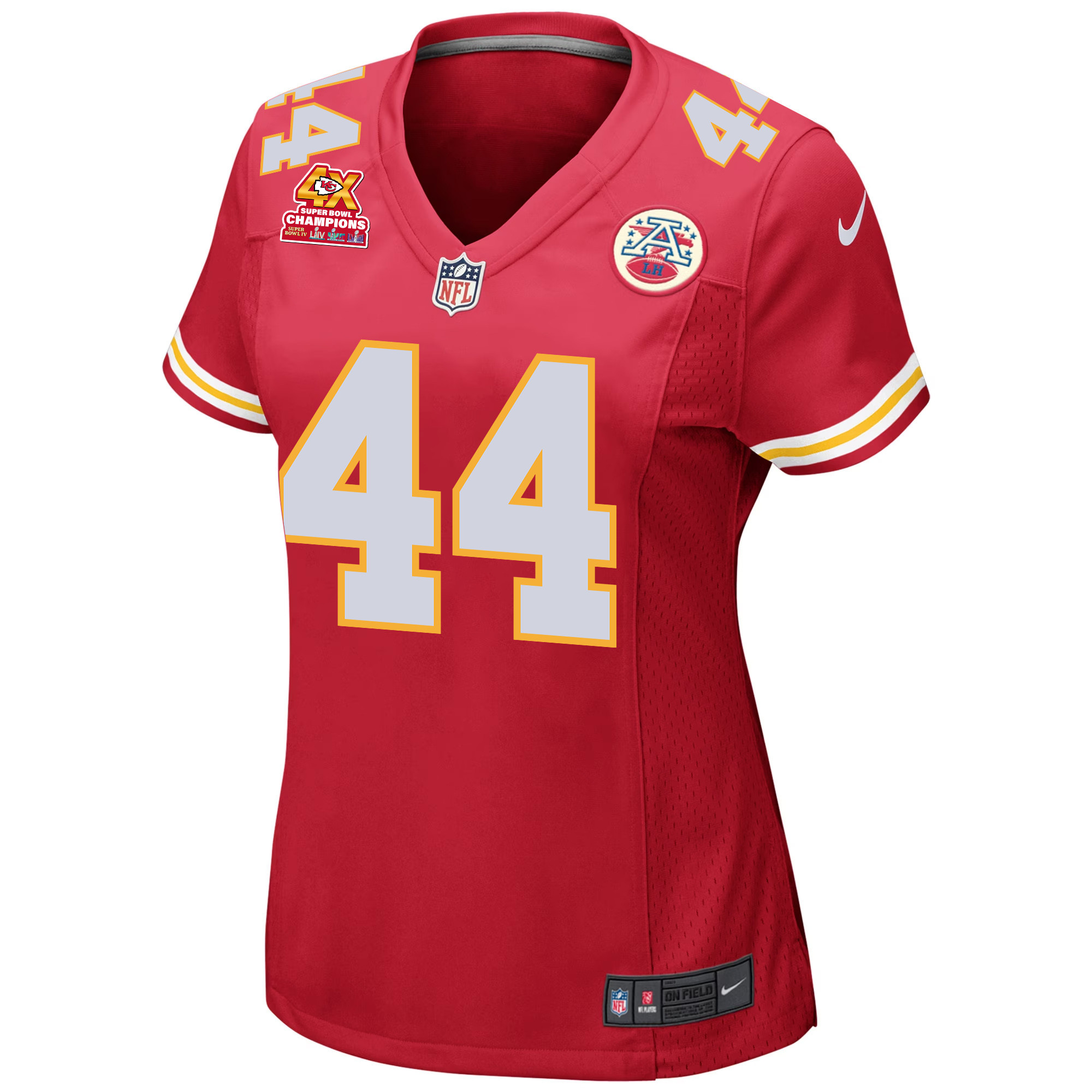 Alternative view of Cam Jones 44 Kansas City Chiefs Super Bowl LVIII Champions 4X Game Women Jersey - Red JS9867 nicesnker
