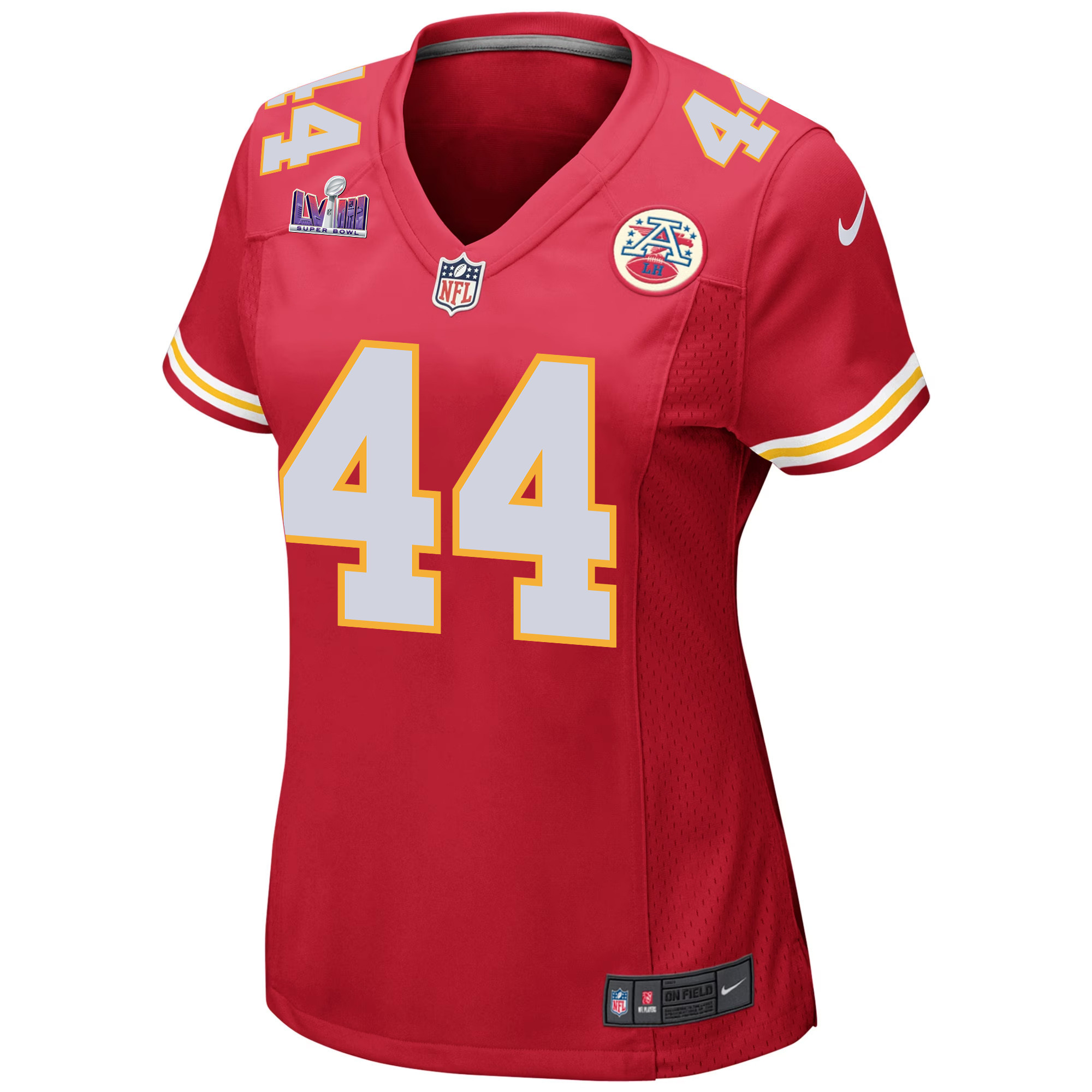 Alternative view of Cam Jones 44 Kansas City Chiefs Super Bowl LVIII Patch Game Women Jersey - Red JS4294 nicesnker