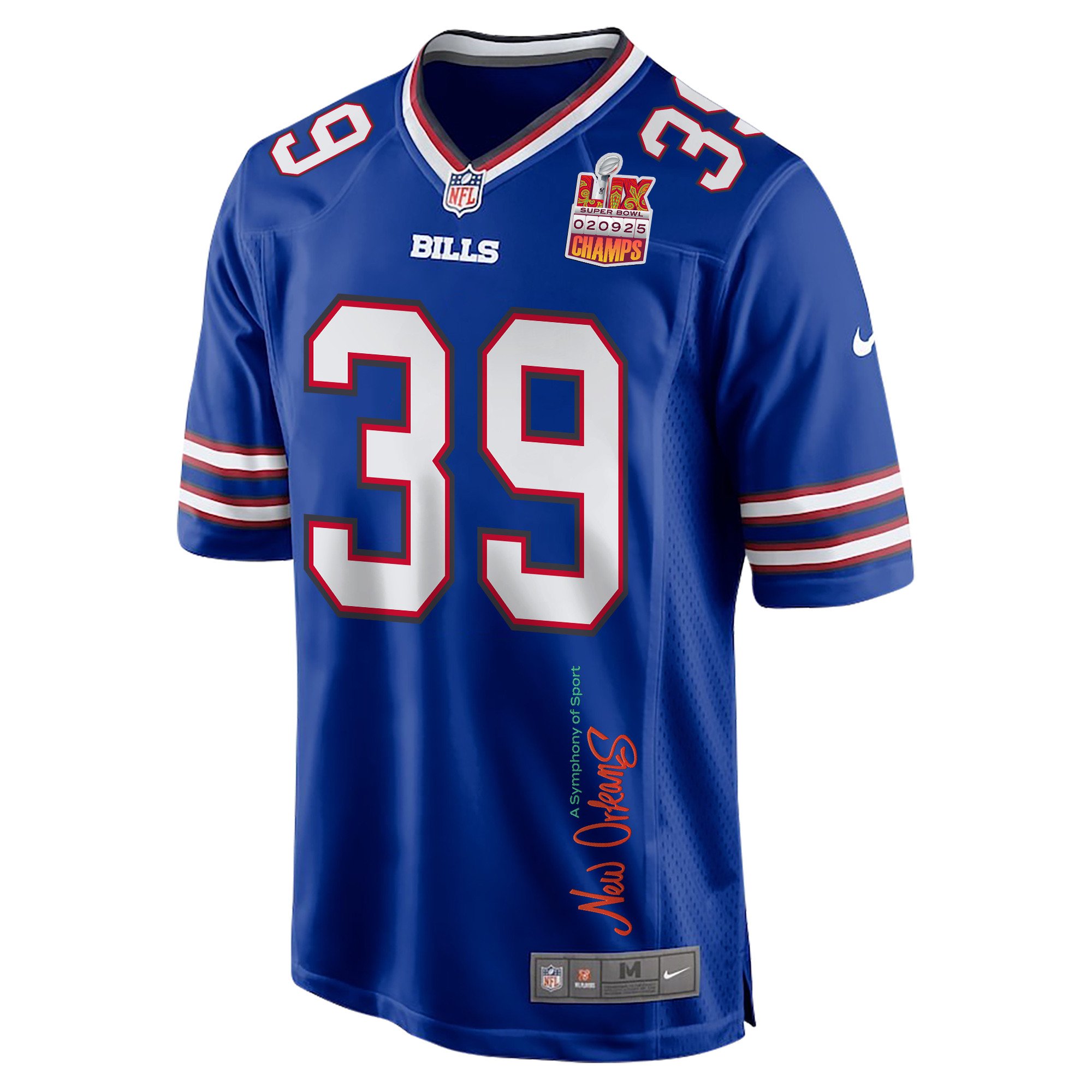 Cam Lewis 39 Buffalo Bills Super Bowl LIX Champions Patch 'New Orleans - A Symphony of Sport' EMBROIDERED Game Men Jersey - Royal JS3045 nicesnker - Image 3