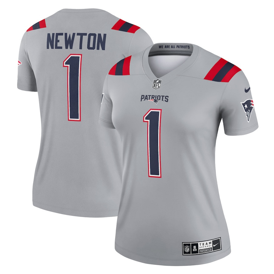 Cam Newton 1 New England Patriots Women Inverted Legend Jersey - Gray JS8778 nicesnker