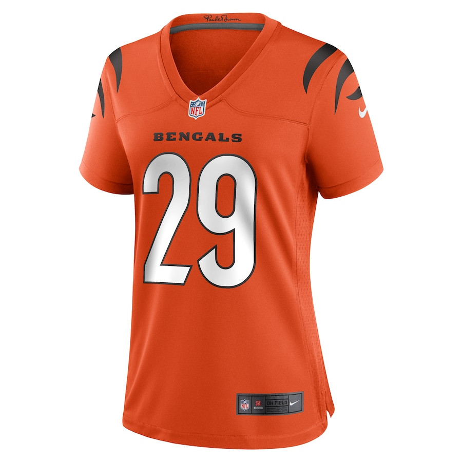 Alternative view of Cam Taylor-Britt 29 Cincinnati Bengals Alternate Game Women Jersey - Orange JS2493 nicesnker