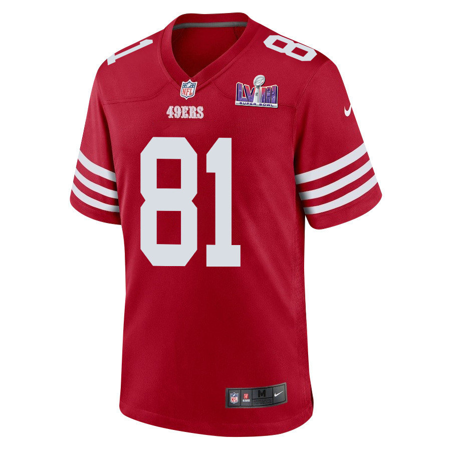 Alternative view of Cameron Latu 81 San Francisco 49ers Super Bowl LVIII Patch Game Men Jersey - Scarlet JS8503 nicesnker