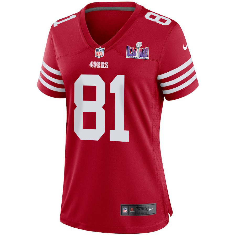 Alternative view of Cameron Latu 81 San Francisco 49ers Super Bowl LVIII Patch Game Women Jersey - Scarlet JS6915 nicesnker