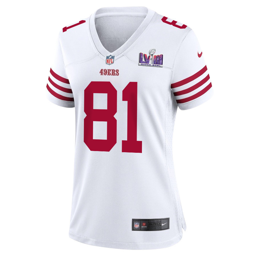 Alternative view of Cameron Latu 81 San Francisco 49ers Super Bowl LVIII Patch Game Women Jersey - White JS8664 nicesnker