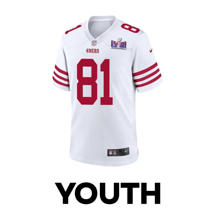 Alternative view of Cameron Latu 81 San Francisco 49ers Super Bowl LVIII Patch Game YOUTH Jersey - White JS5448 nicesnker