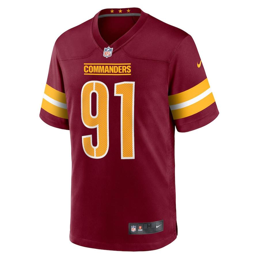 Alternative view of Carl Davis Jr. 91 Washington Commanders Team Game Men Jersey - Burgundy JS7427 nicesnker