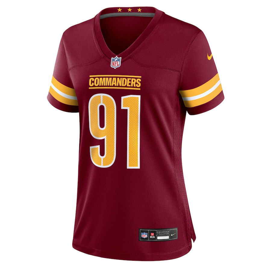 Alternative view of Carl Davis Jr. 91 Washington Commanders Women's Team Game Jersey - Burgundy JS3995 nicesnker