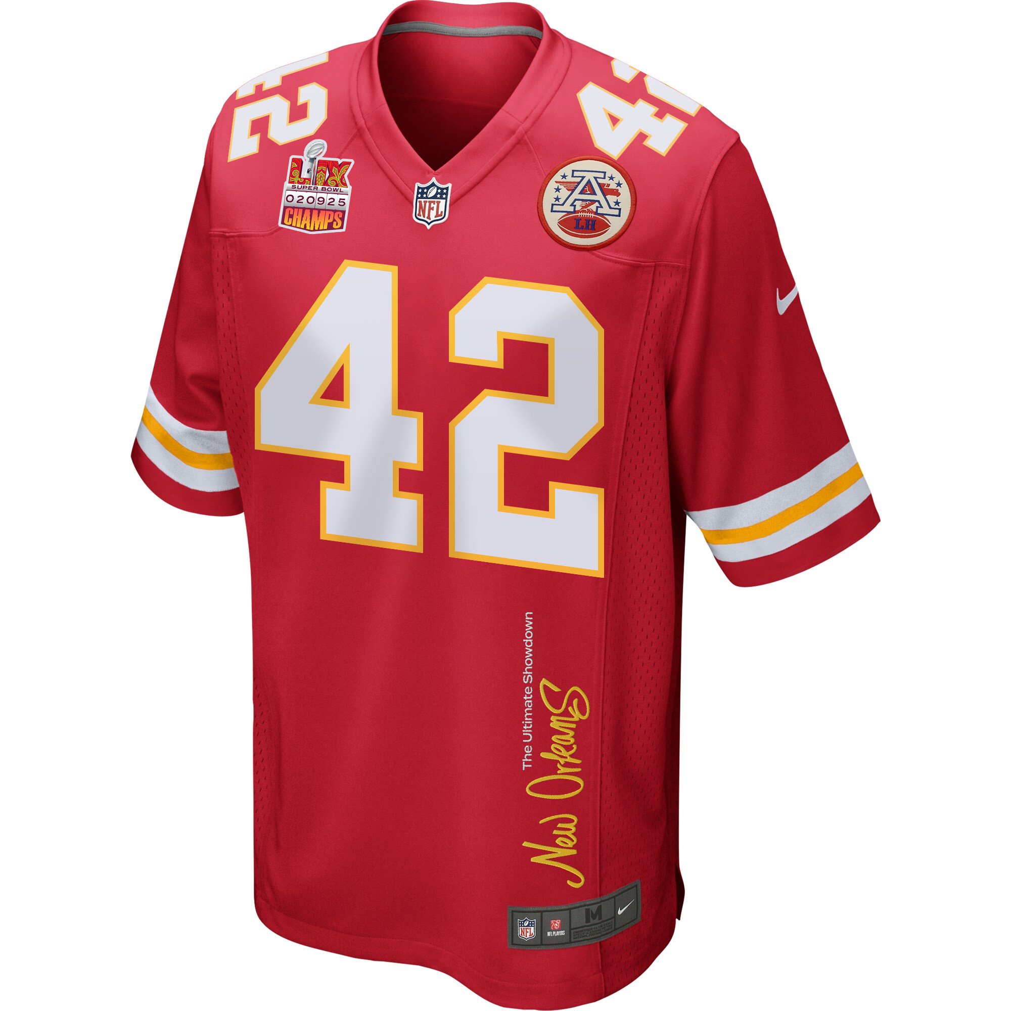 Carson Steele 42 Kansas City Chiefs Super Bowl LIX Champions Patch 'New Orleans - The Ultimate Showdown' EMBROIDERED Game Men Jersey - Red JS8417 nicesnker - Image 3